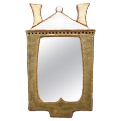 Rare Enameled Ceramic Mirror by Les Argonautes, France, c. 1960 'Signed'
