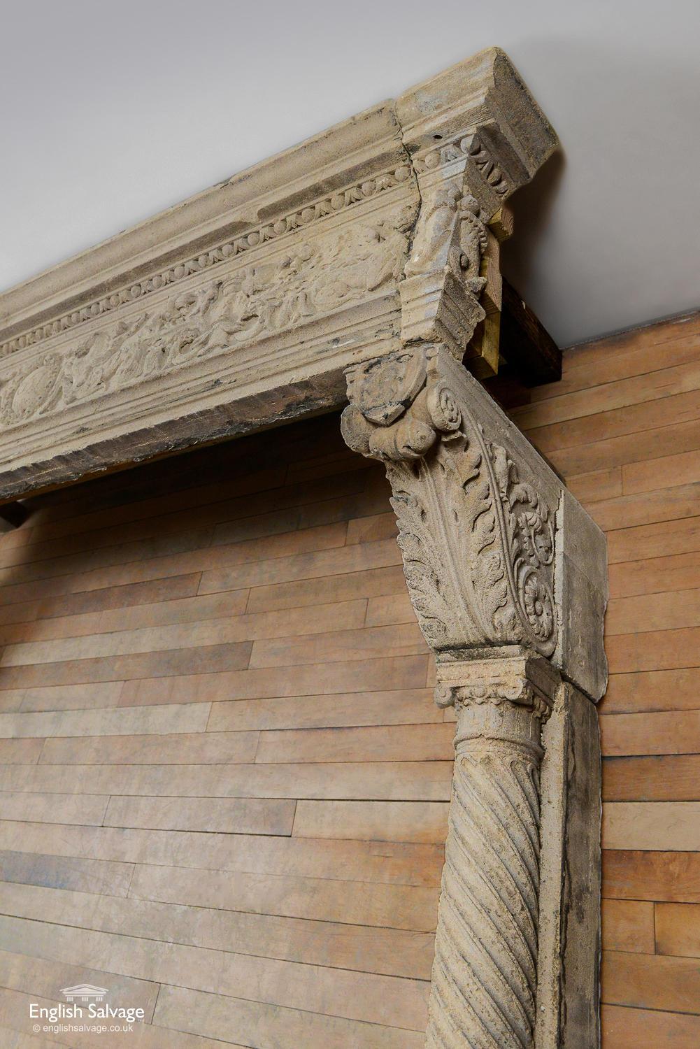 18th Century and Earlier Rare English 17th Century Limestone Fire Surround For Sale