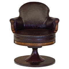 Rare English 19th Century Leather & Walnut Swivel Railway Pullman Club Chair 2