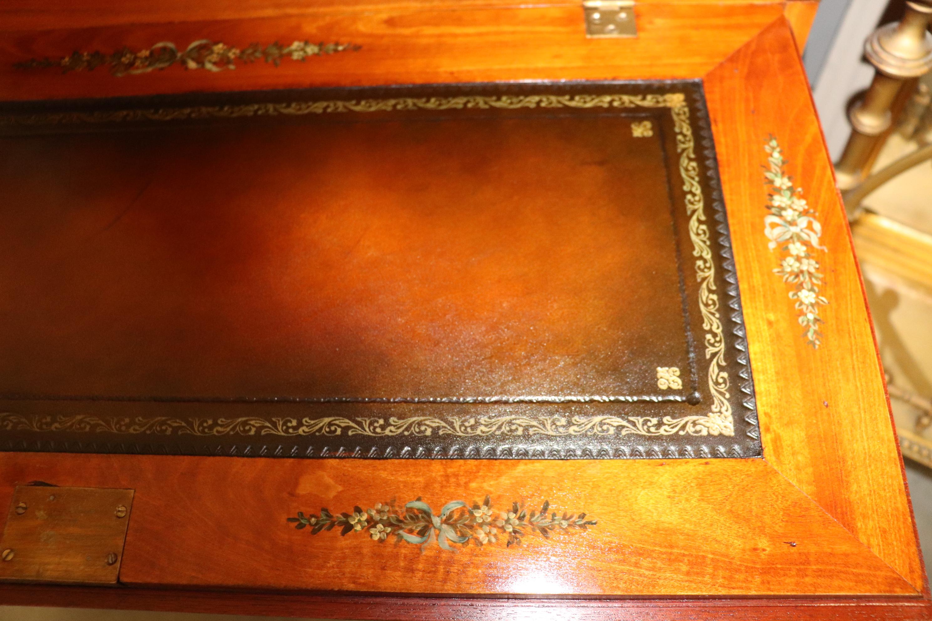 Rare English Adams Paint Decorated Satinwood Secretary Desk circa 1900 4