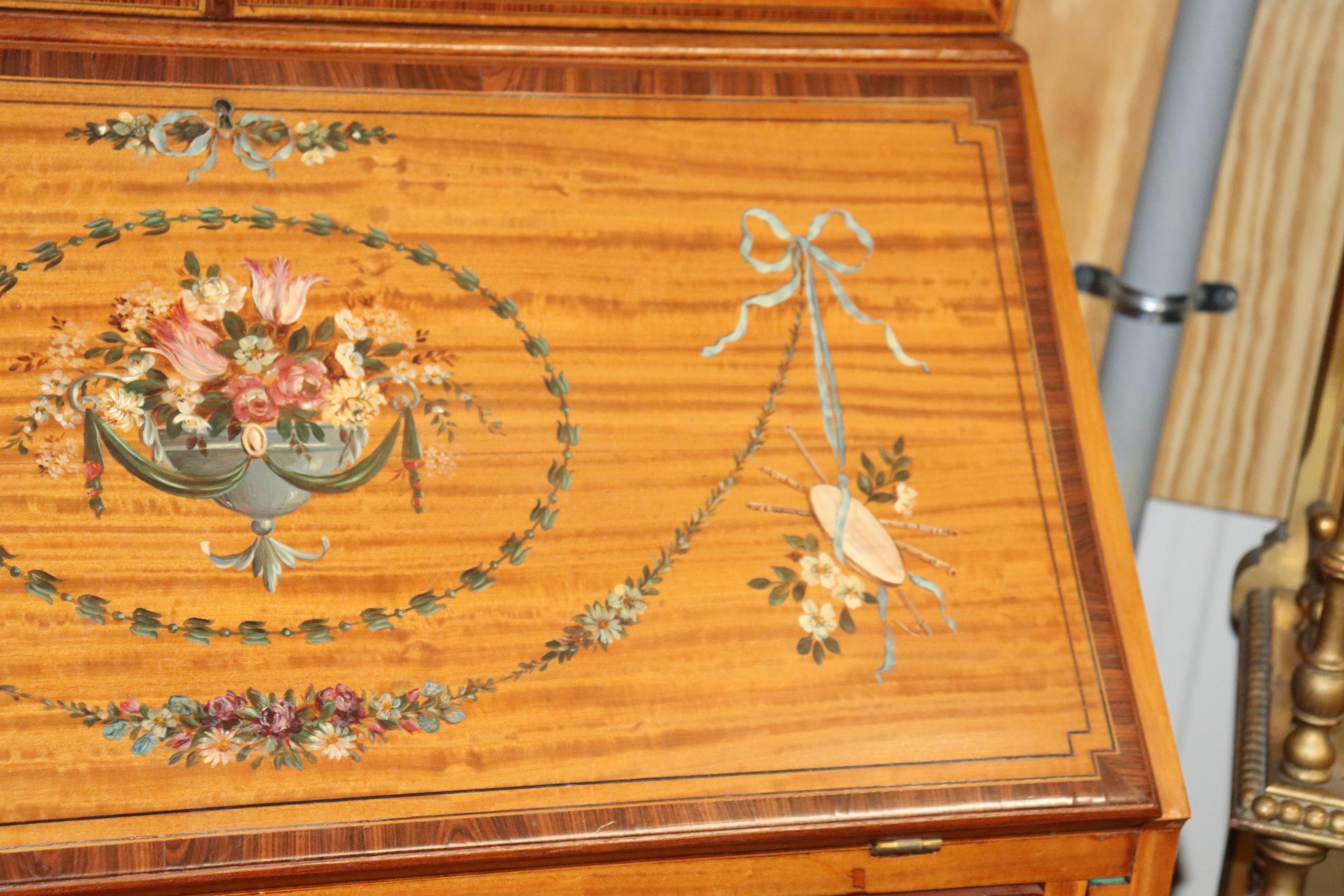 Rare English Adams Paint Decorated Satinwood Secretary Desk circa 1900 7