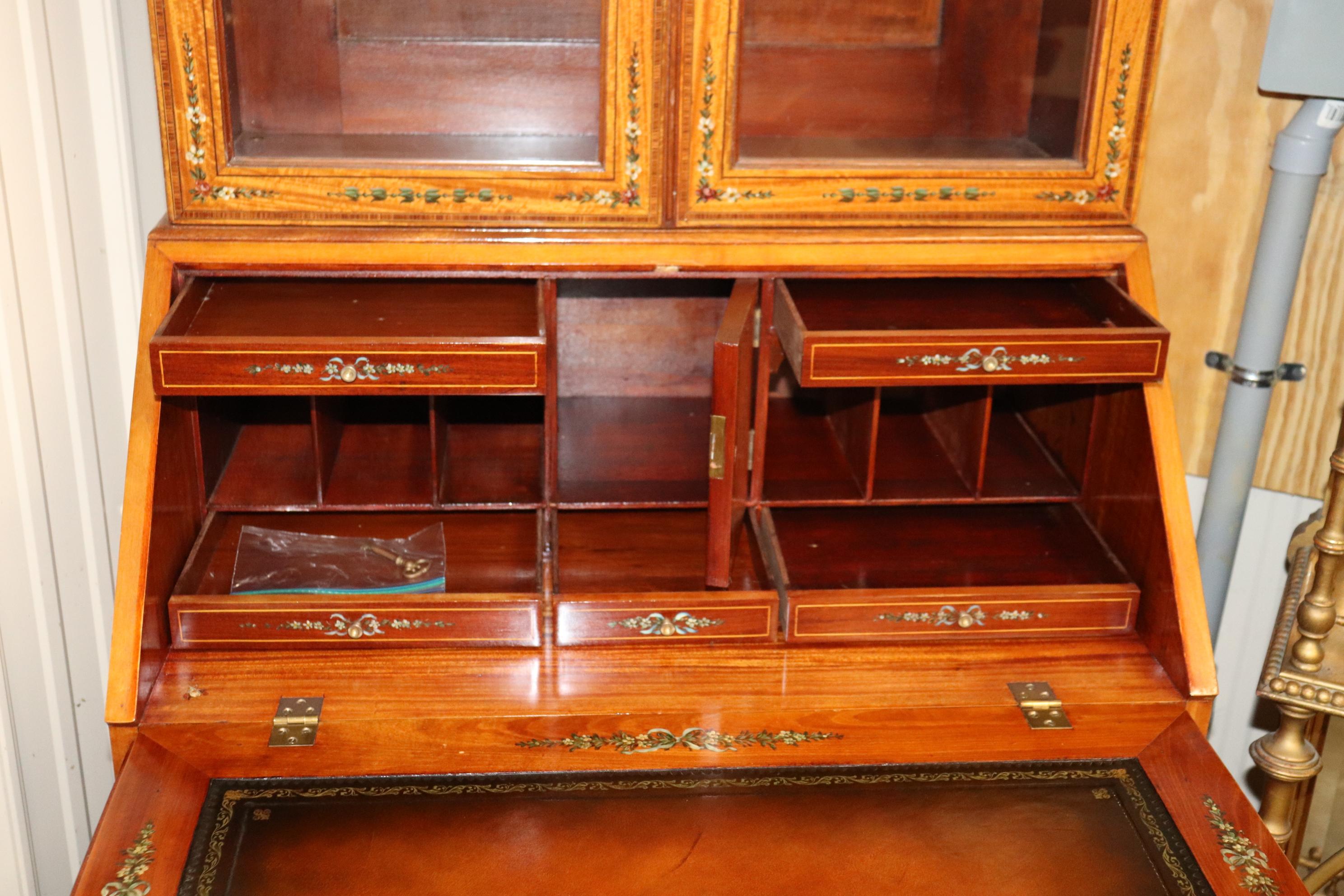 Rare English Adams Paint Decorated Satinwood Secretary Desk circa 1900 10