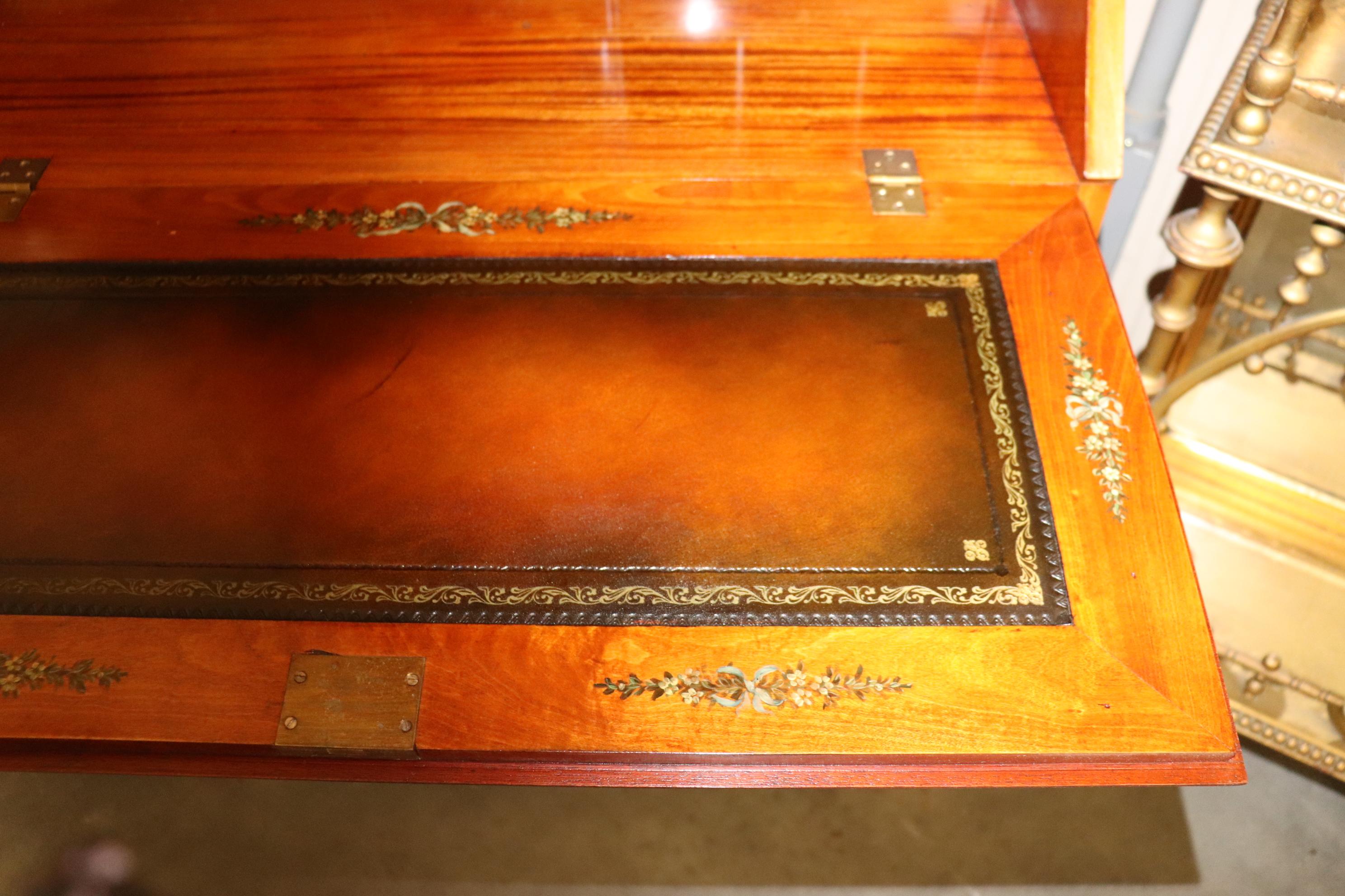 Rare English Adams Paint Decorated Satinwood Secretary Desk circa 1900 2