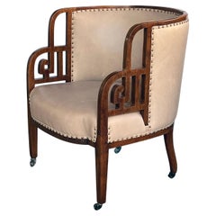 Seltener englischer Art-Déco-Stuhl mit Fassrückenlehne im asiatischen Stil
