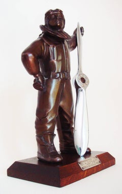 Rare English Art Deco Chrome, Spelter and Wood Presentation Pilot Table Lighter