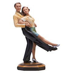 Rare English Art Deco Plaster Dancing Couple Statuette by Ornamental Plaster Co.