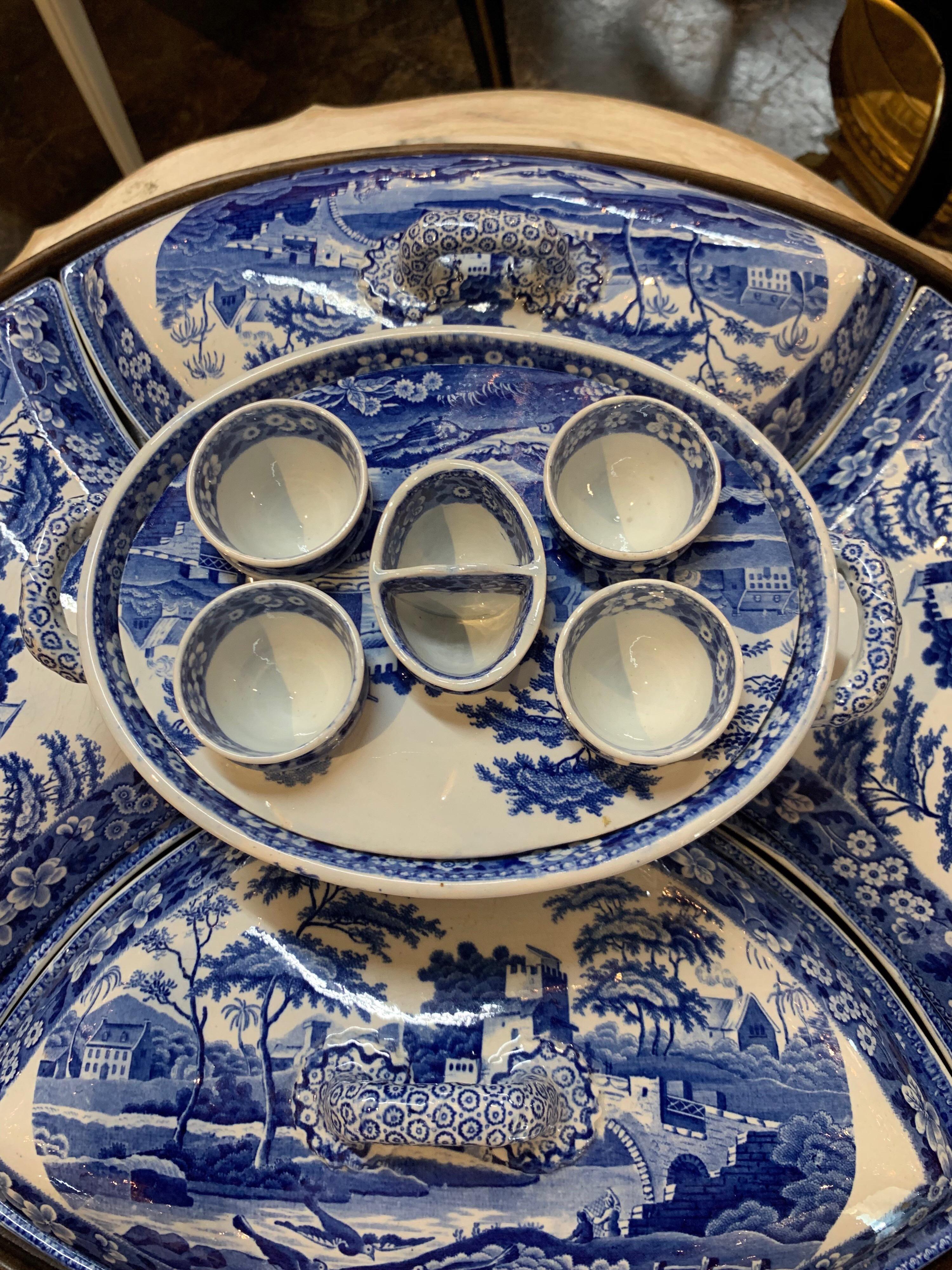 Rare English Blue and White Porcelain Lazy Susan In Good Condition In Dallas, TX