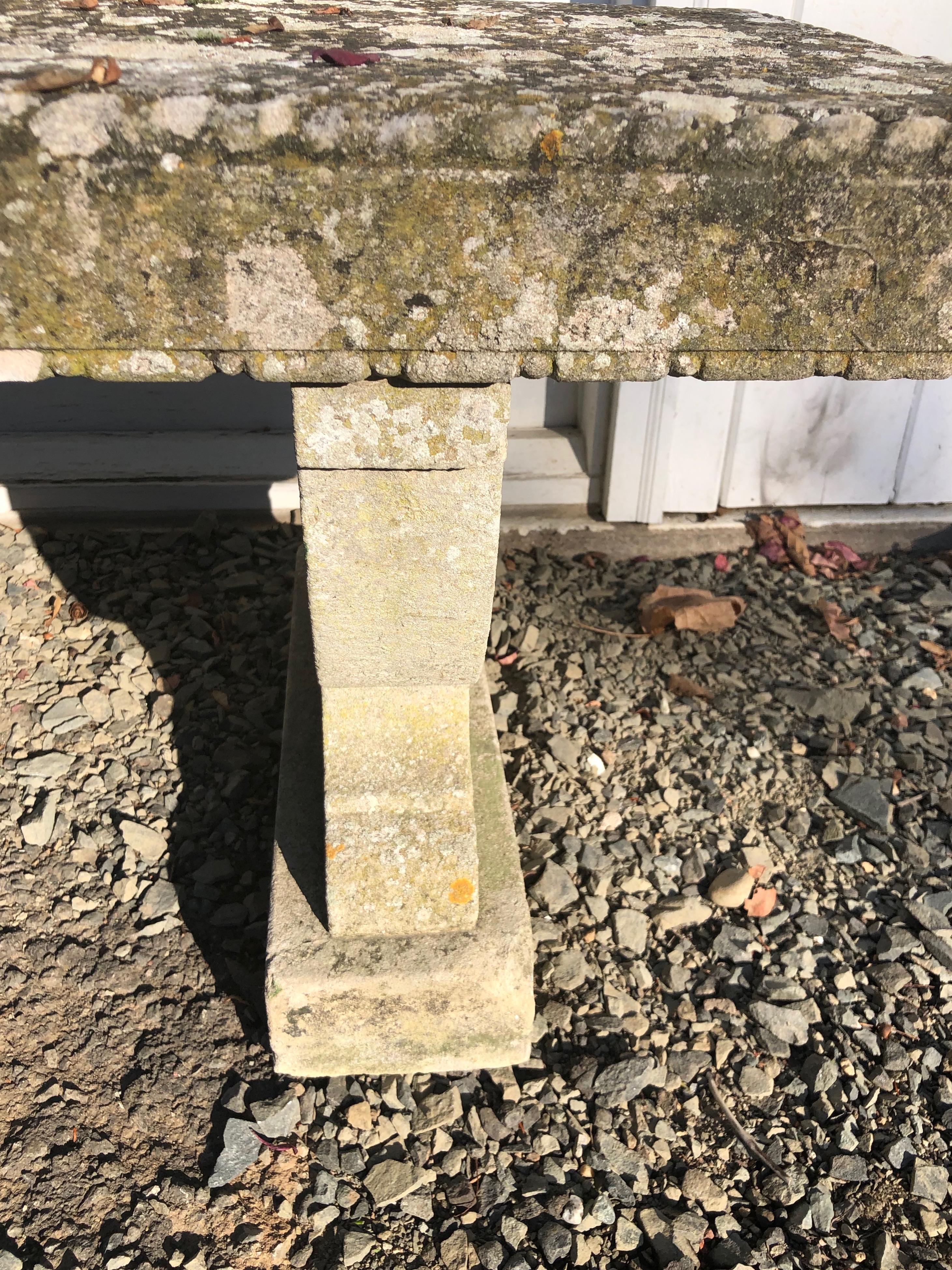 Rare English Carved Portland Stone Bench with Rope Edging and Lichened Surface 7