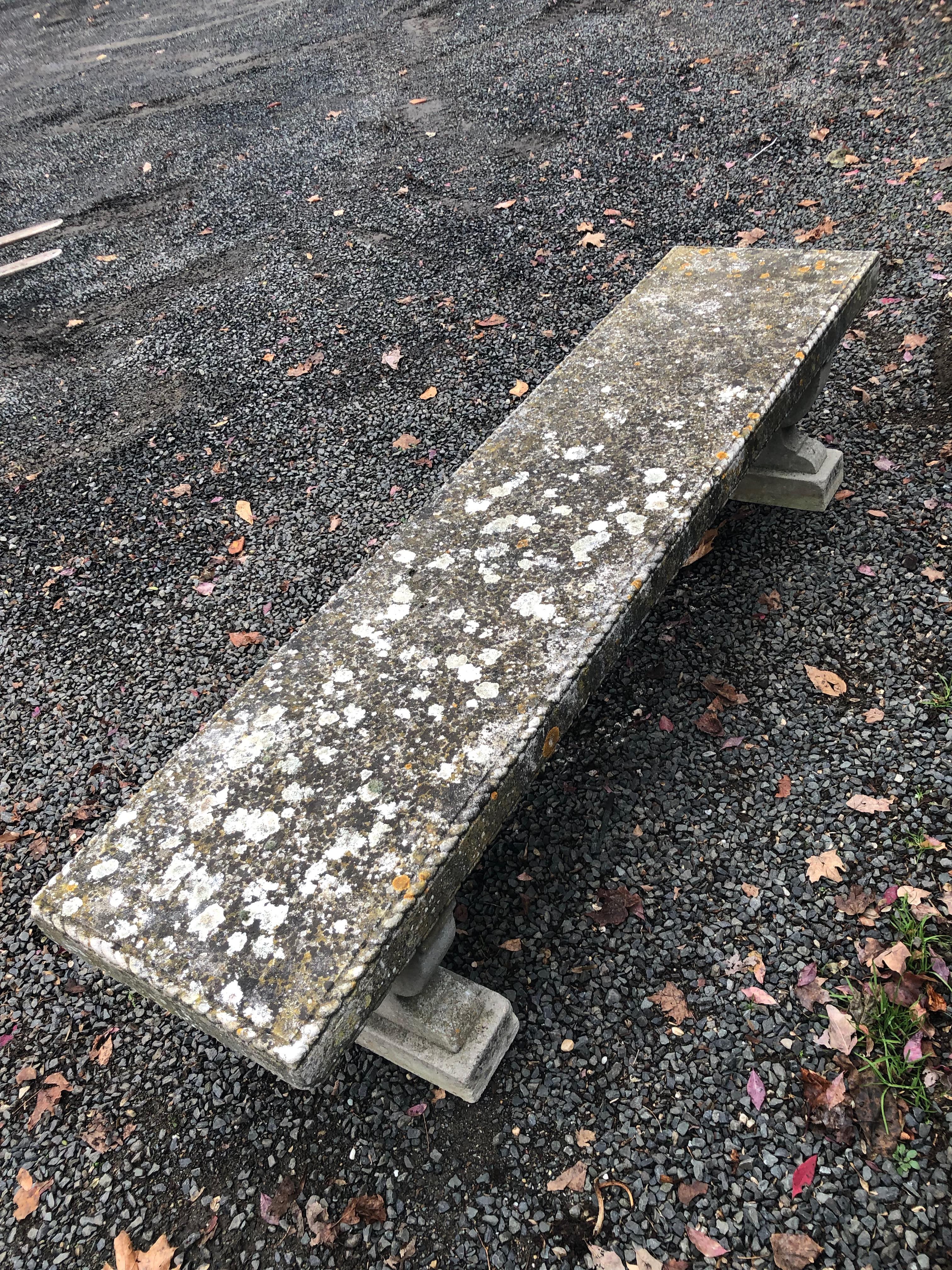 Rare English Carved Portland Stone Bench with Rope Edging and Lichened Surface In Good Condition In Woodbury, CT