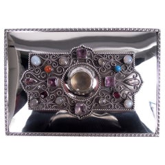 Rare English Edwardian Classical Sterling Silver Jeweled Box, 1908