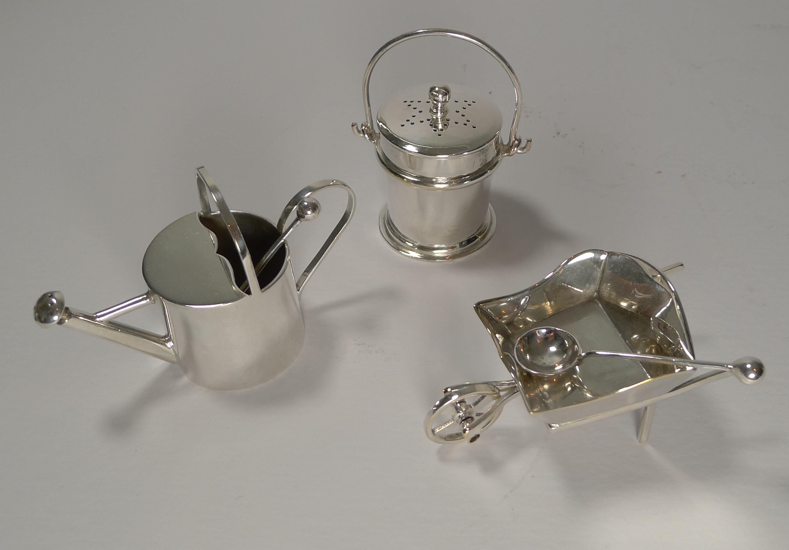 Victorian Rare English Gardening Cruet In Silver Plate, Reg. 1854, Cannons