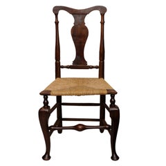 Rare English George II Yew Wood Rush Seated Side Chair, circa 1740