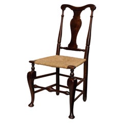 Rare English George II Yew Wood Rush Seated Side Chair, circa 1740