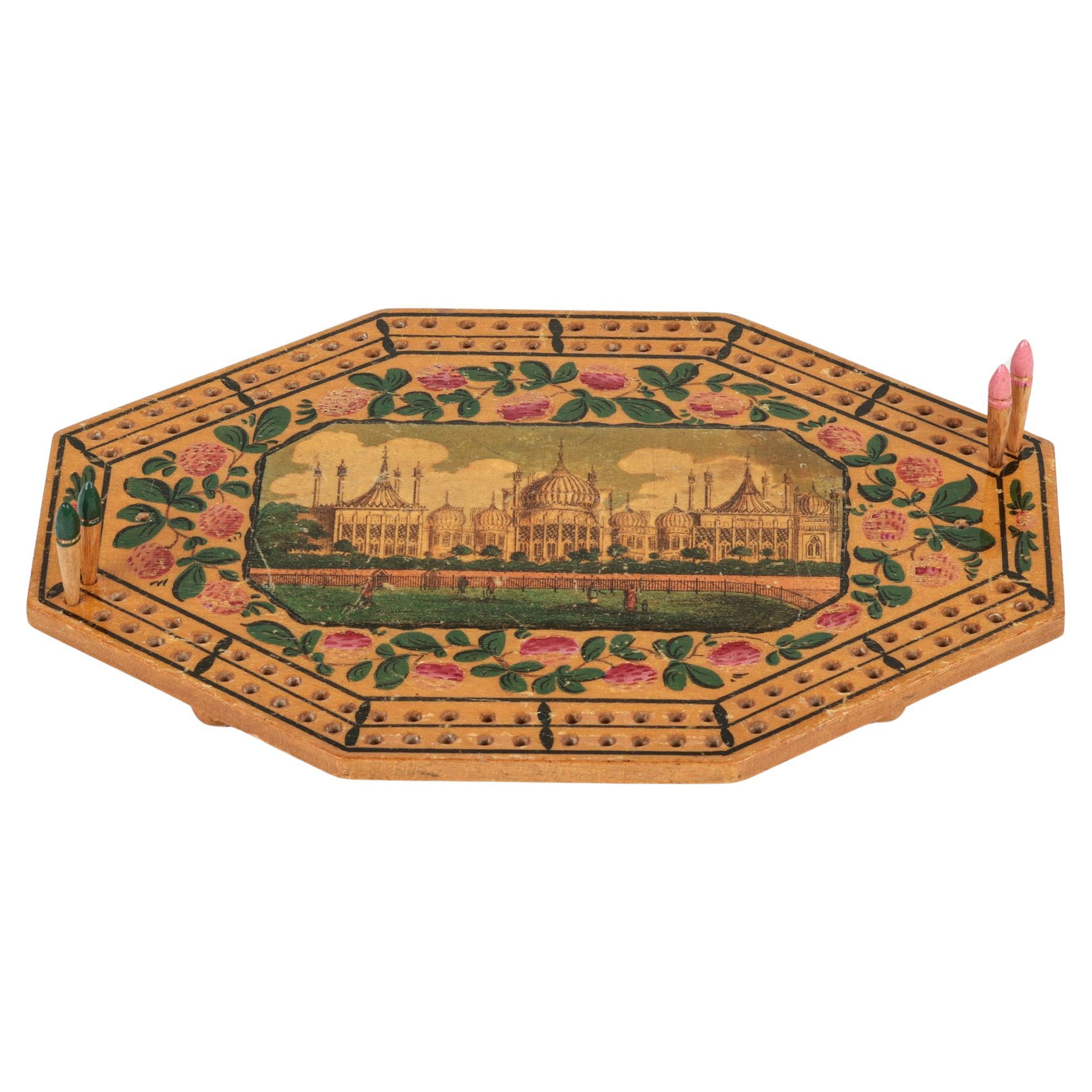 Rare English Georgian Brighton Pavilion Octagonal Cribbage Board