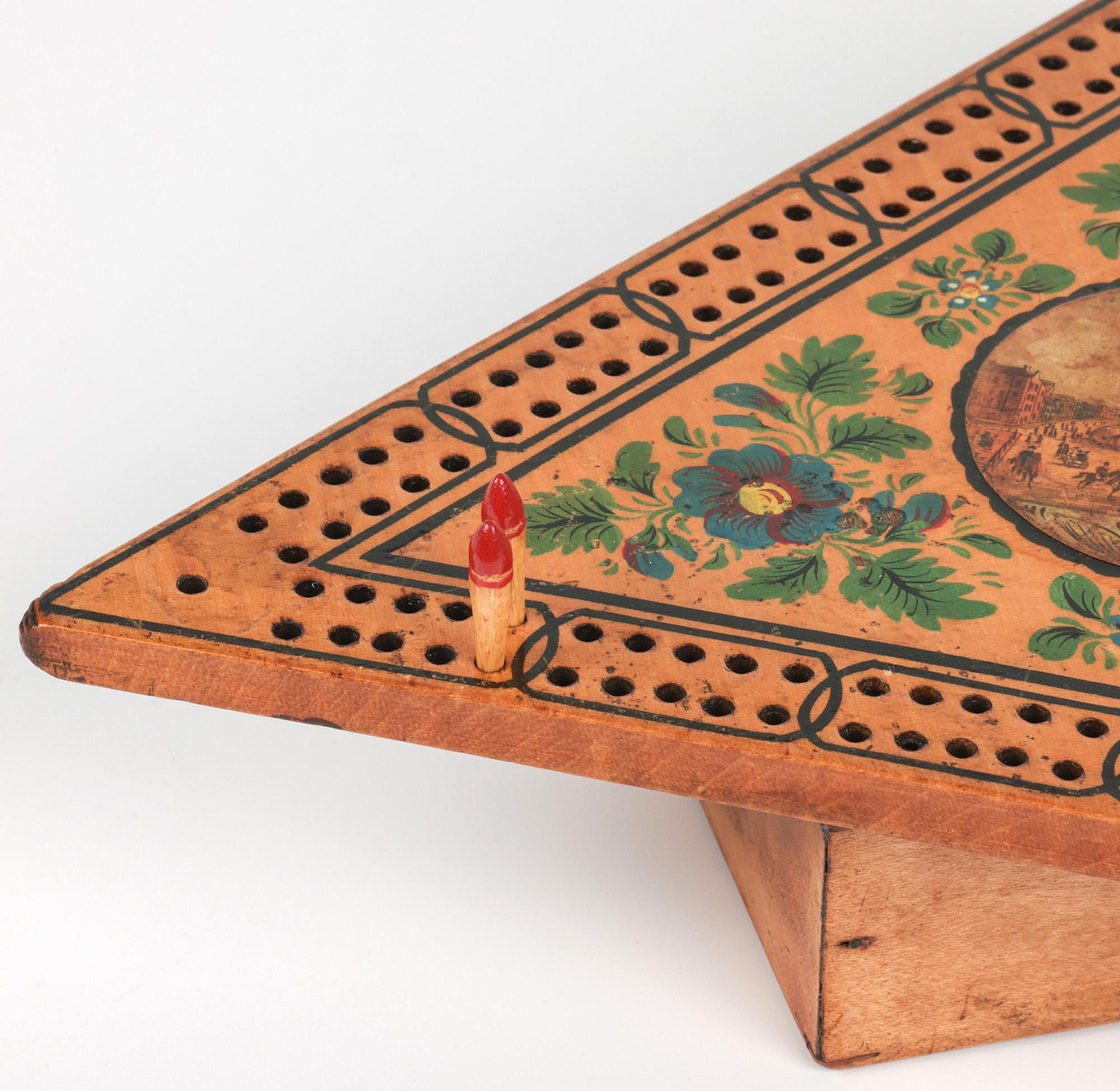 Raro tablero georgiano inglés de cribbage triangular de Bristol Madera en venta