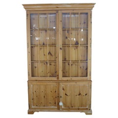 Rare English Knotty Pine Shallow Glazed Glass China Display Cabinet Cupboard 95"