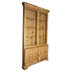 Rare English Knotty Pine Shallow Glazed Glass China Display Cabinet Cupboard 95"