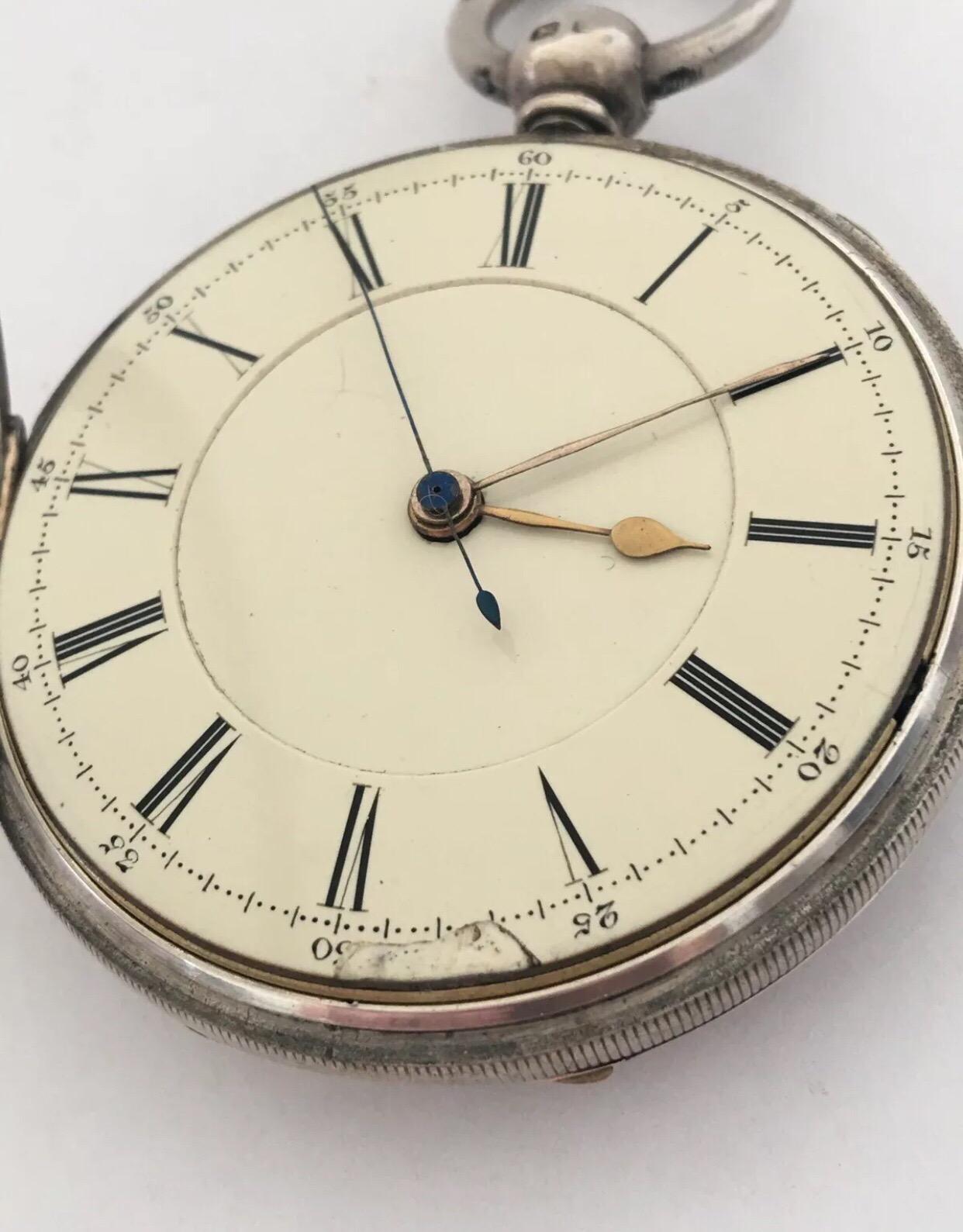 Early & Rare English Lever Centre Seconds Chronograph Silver Pocket Watch For Sale 4