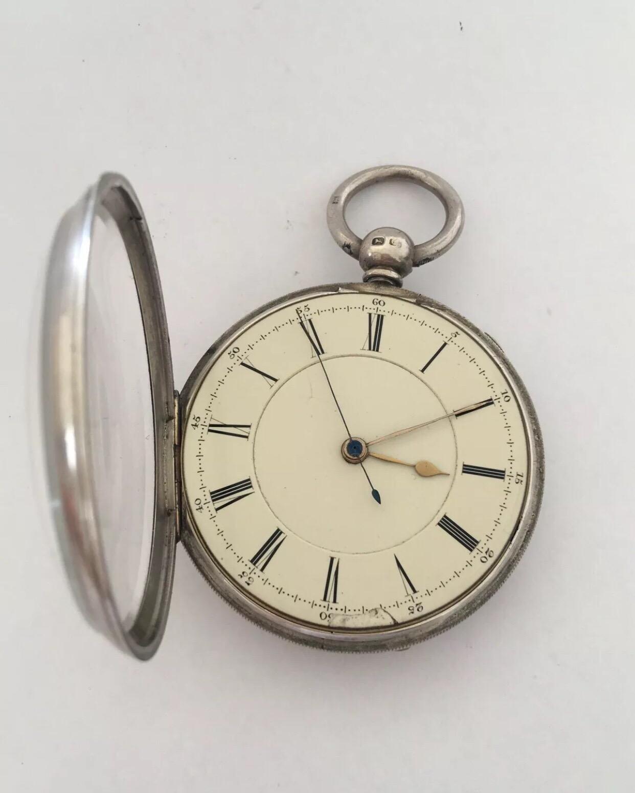 Early & Rare English Lever Centre Seconds Chronograph Silver Pocket Watch For Sale 5