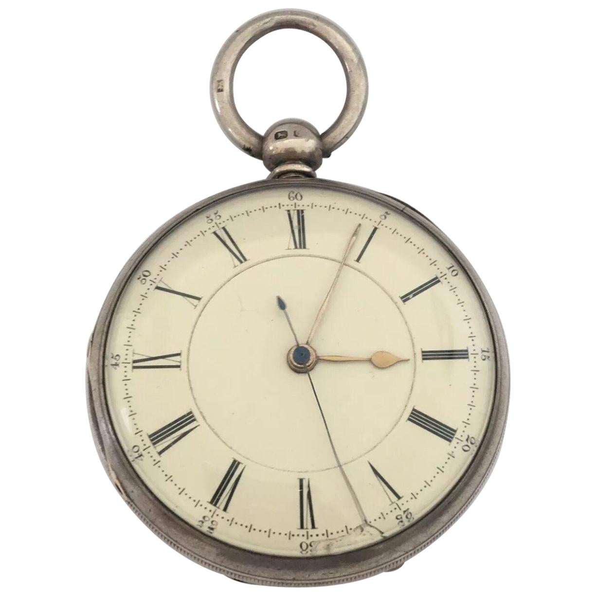 Early & Rare English Lever Centre Seconds Chronograph Silver Pocket Watch For Sale