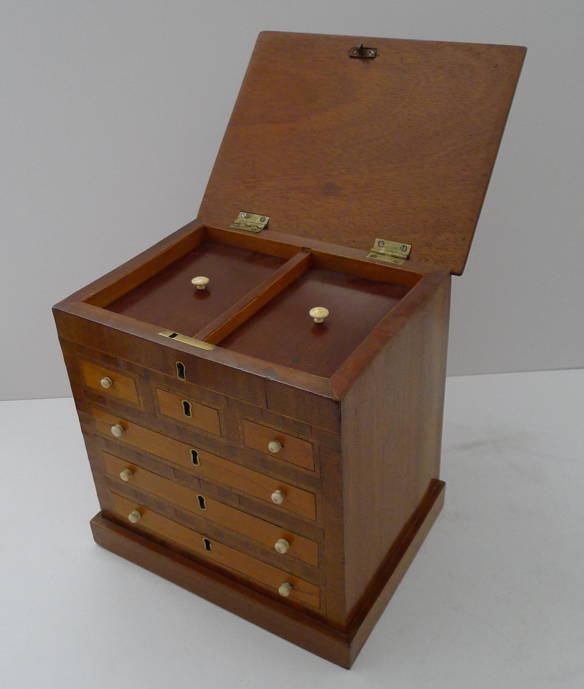 Victorian Rare English Mahogany Tea Caddy - Form of Chest of Drawers c.1880 For Sale