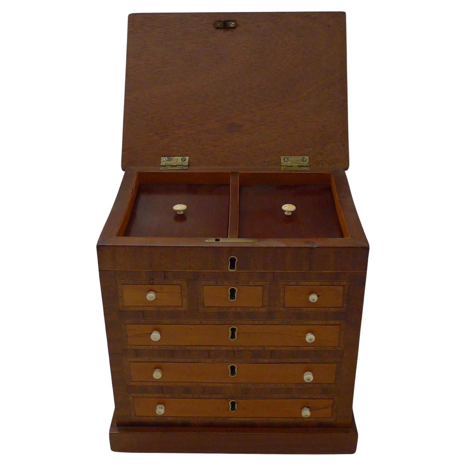 Rare English Mahogany Tea Caddy - Form of Chest of Drawers c.1880 For Sale