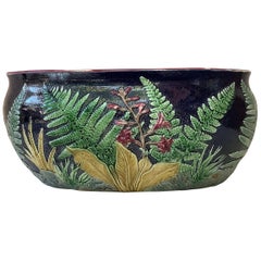 Rare English Majolica Fern & Flowers Jardiniere Joseph Holdcroft, circa 1880