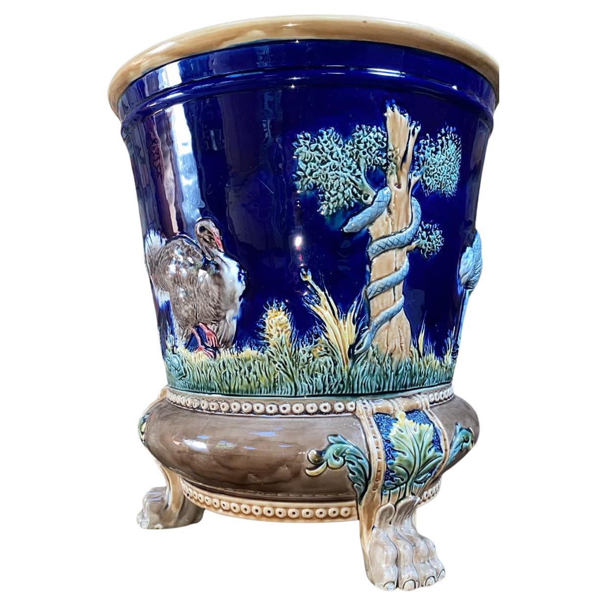 Victorian Rare English Majolica Turkey Jardiniere circa 1880 For Sale