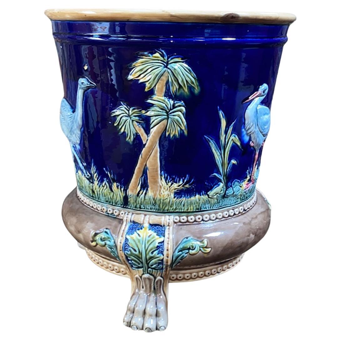 Rare English Majolica Turkey Jardiniere circa 1880 In Good Condition For Sale In Austin, TX