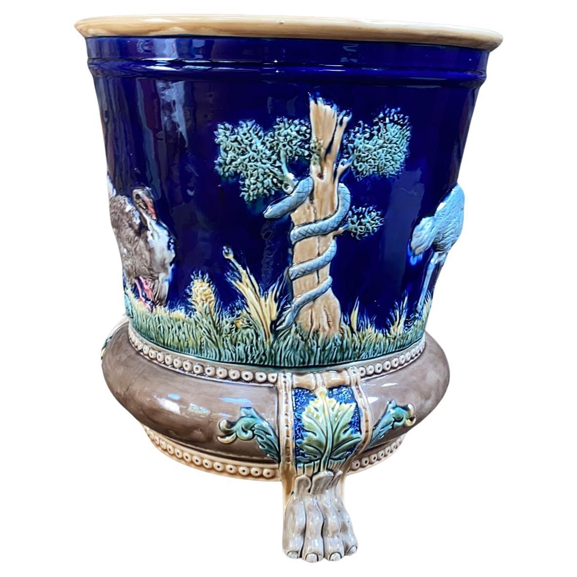 Ceramic Rare English Majolica Turkey Jardiniere circa 1880 For Sale