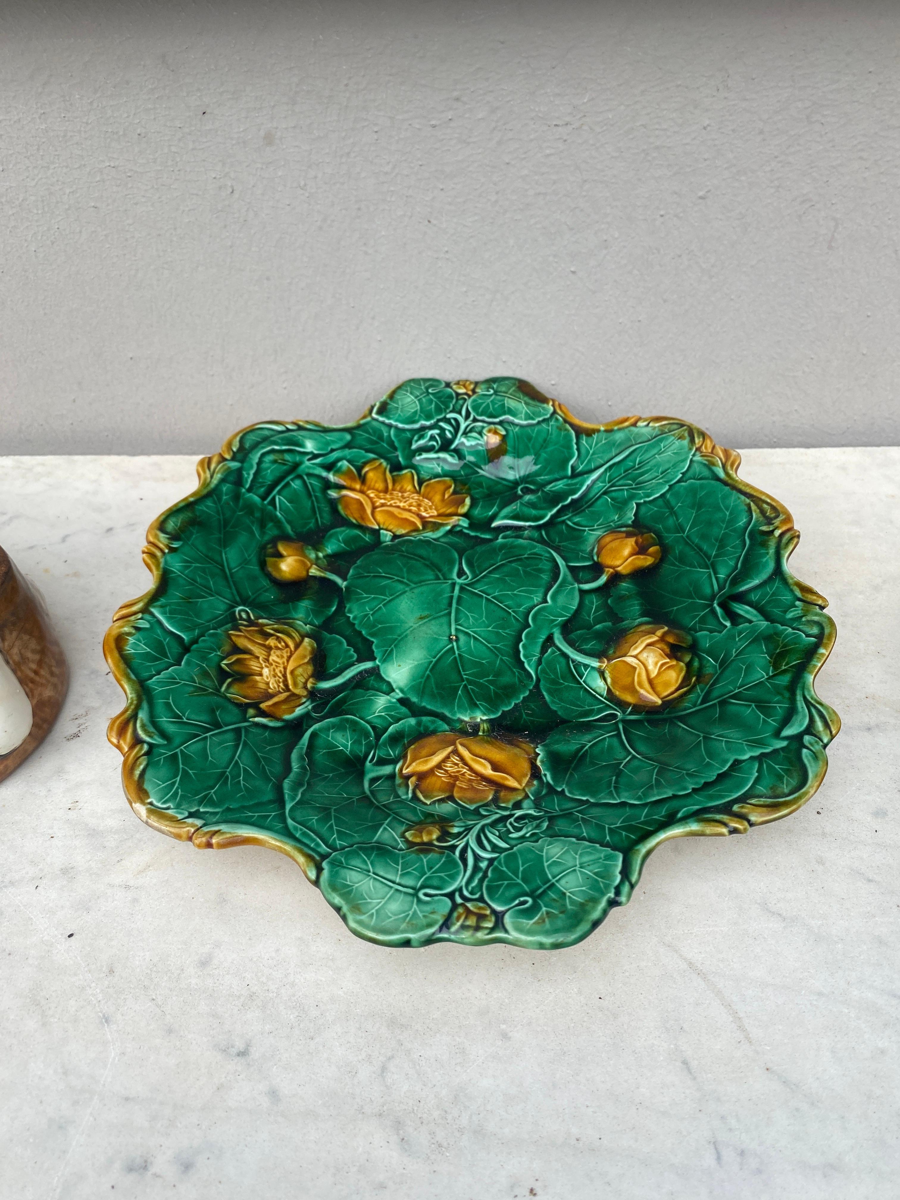 Ceramic Rare English Majolica Water Lilies Platter Adams & Co Circa 1890 For Sale