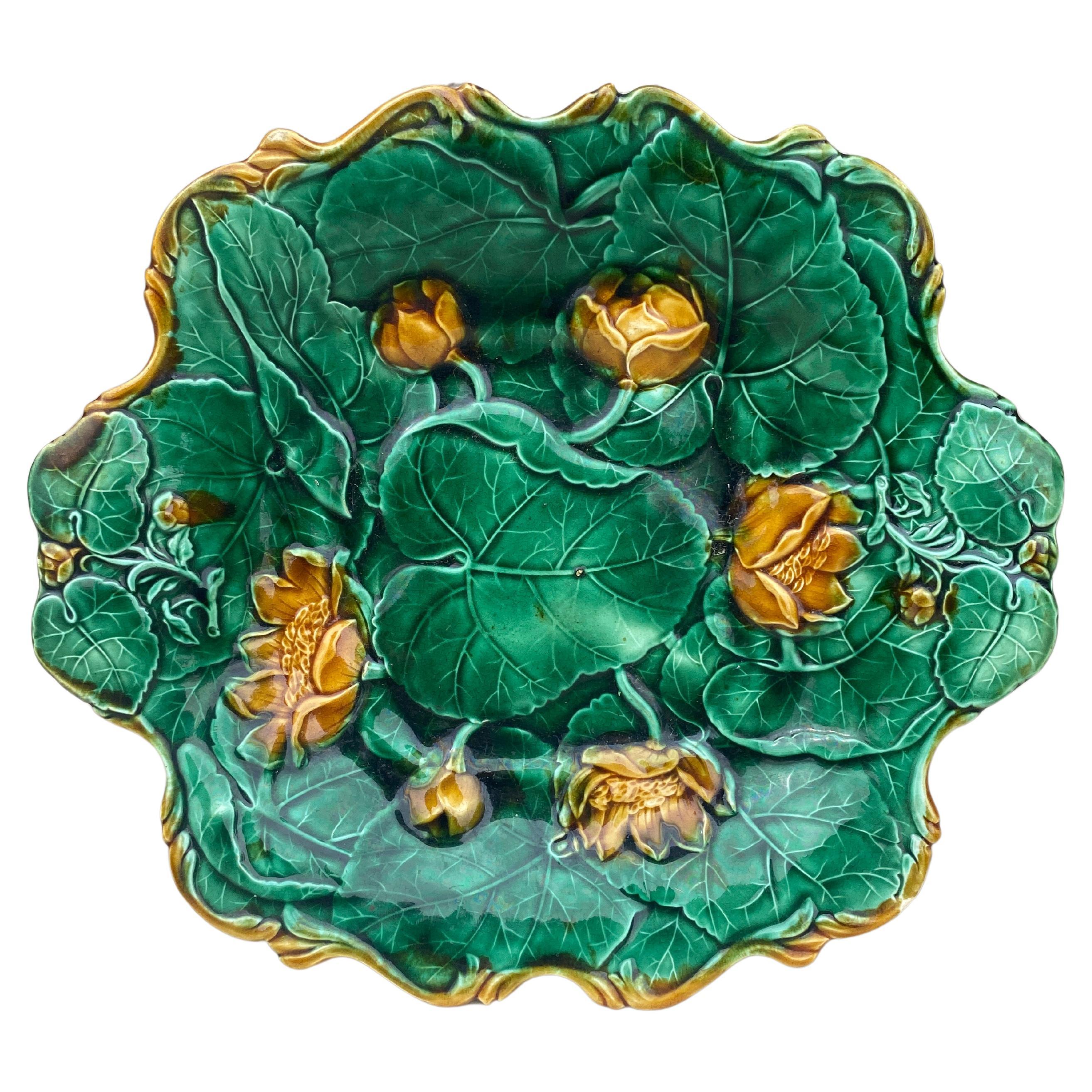 Rare English Majolica Water Lilies Platter Adams & Co Circa 1890 For Sale