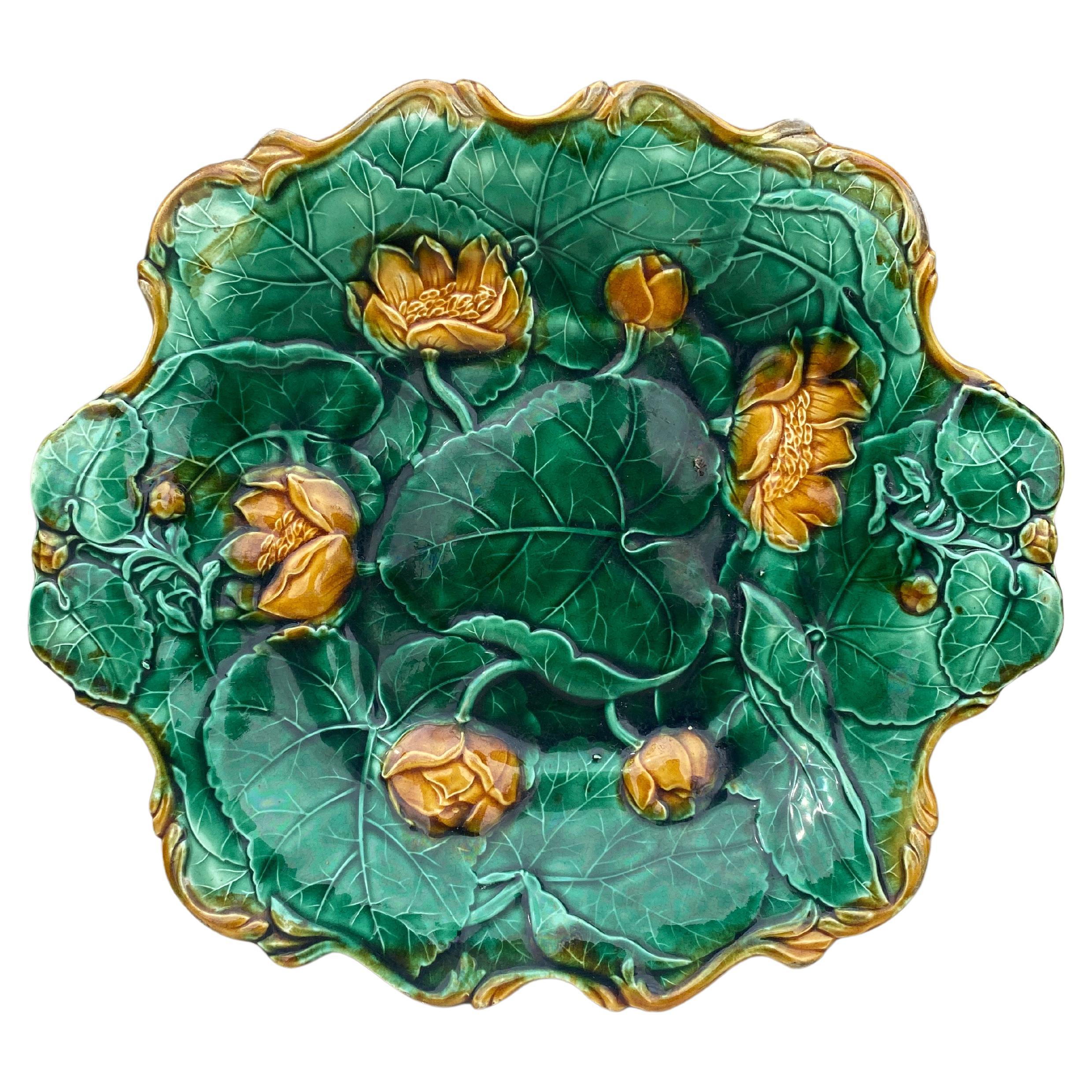 Rare English Majolica Water Lilies Platter Adams & Co Circa 1890 For Sale