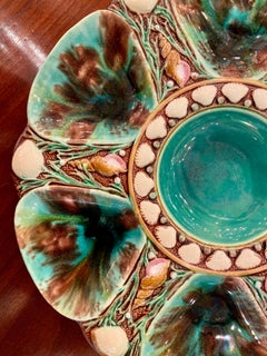 English Minton Majolica Oyster Plate with Mottled Blue Glaze, circa 1880-1890
