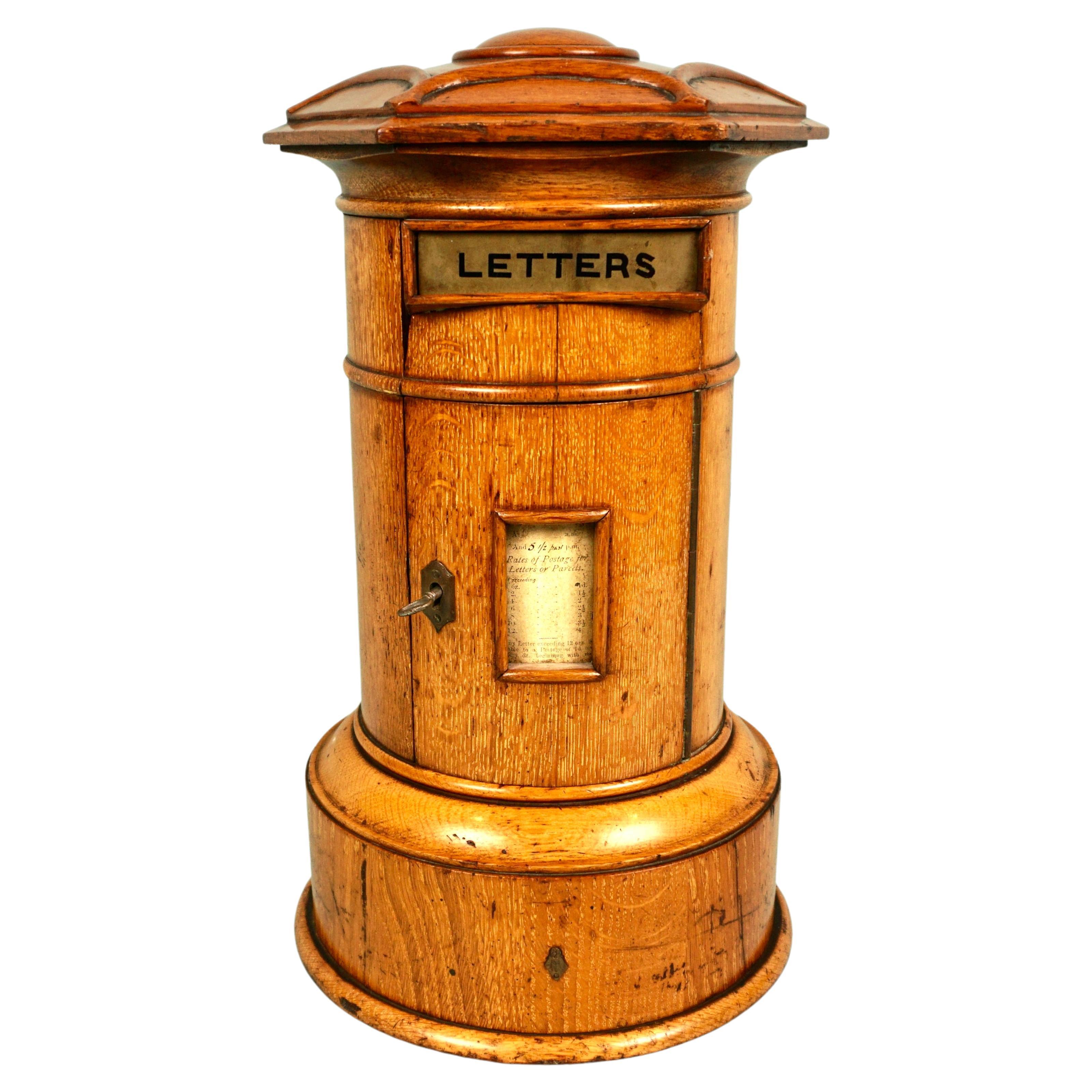 Rare English Victorian Period Oak Country House Pillar Form Mailbox 