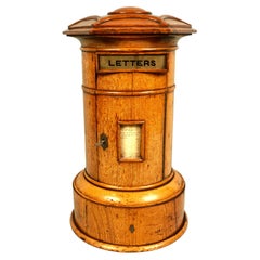 Antique Rare English Victorian Period Oak Country House Pillar Form Mailbox 