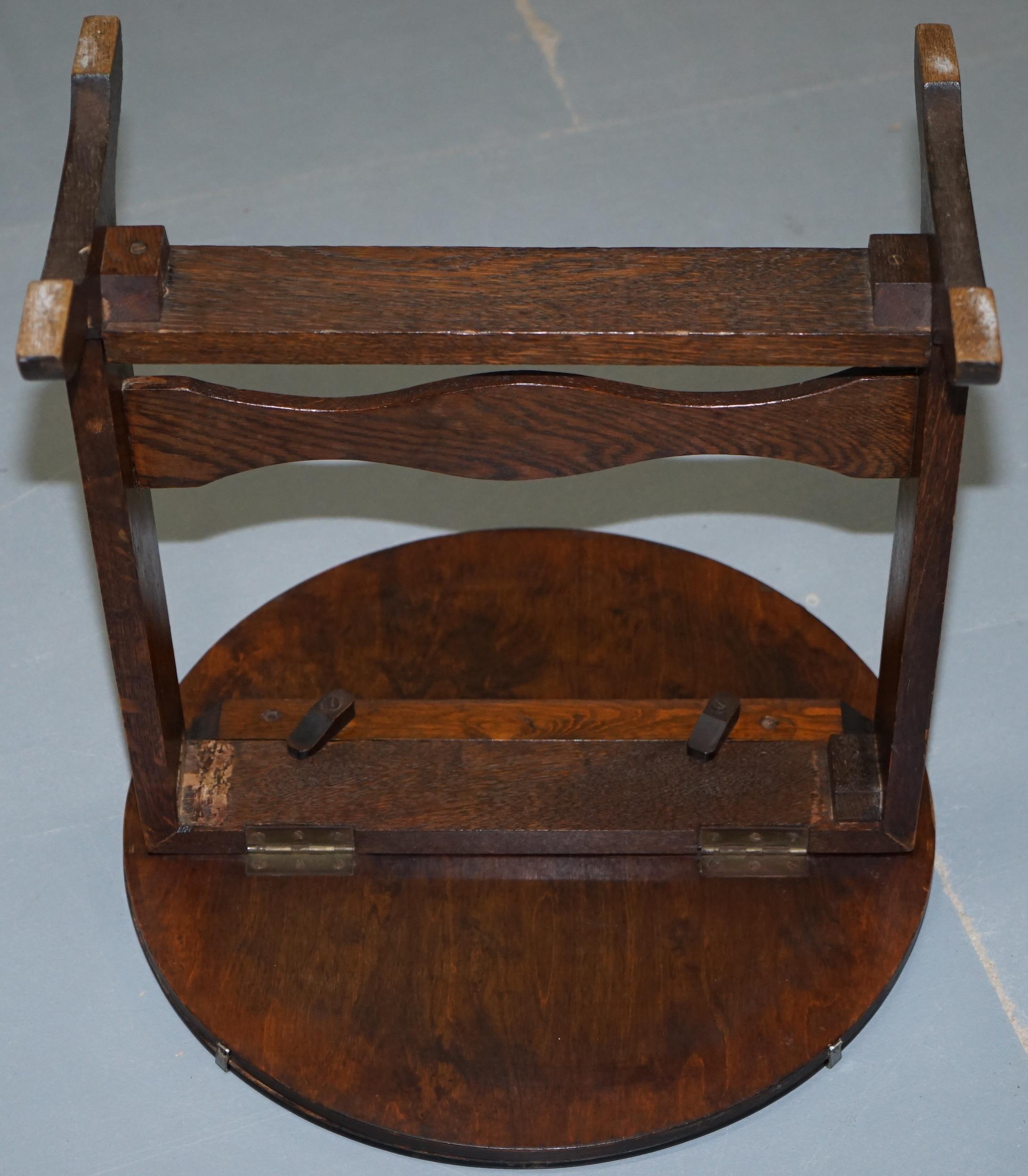 Rare English Oak Tilt-Top Side Table with Hand Painted Picture Glass Case Lovely 4