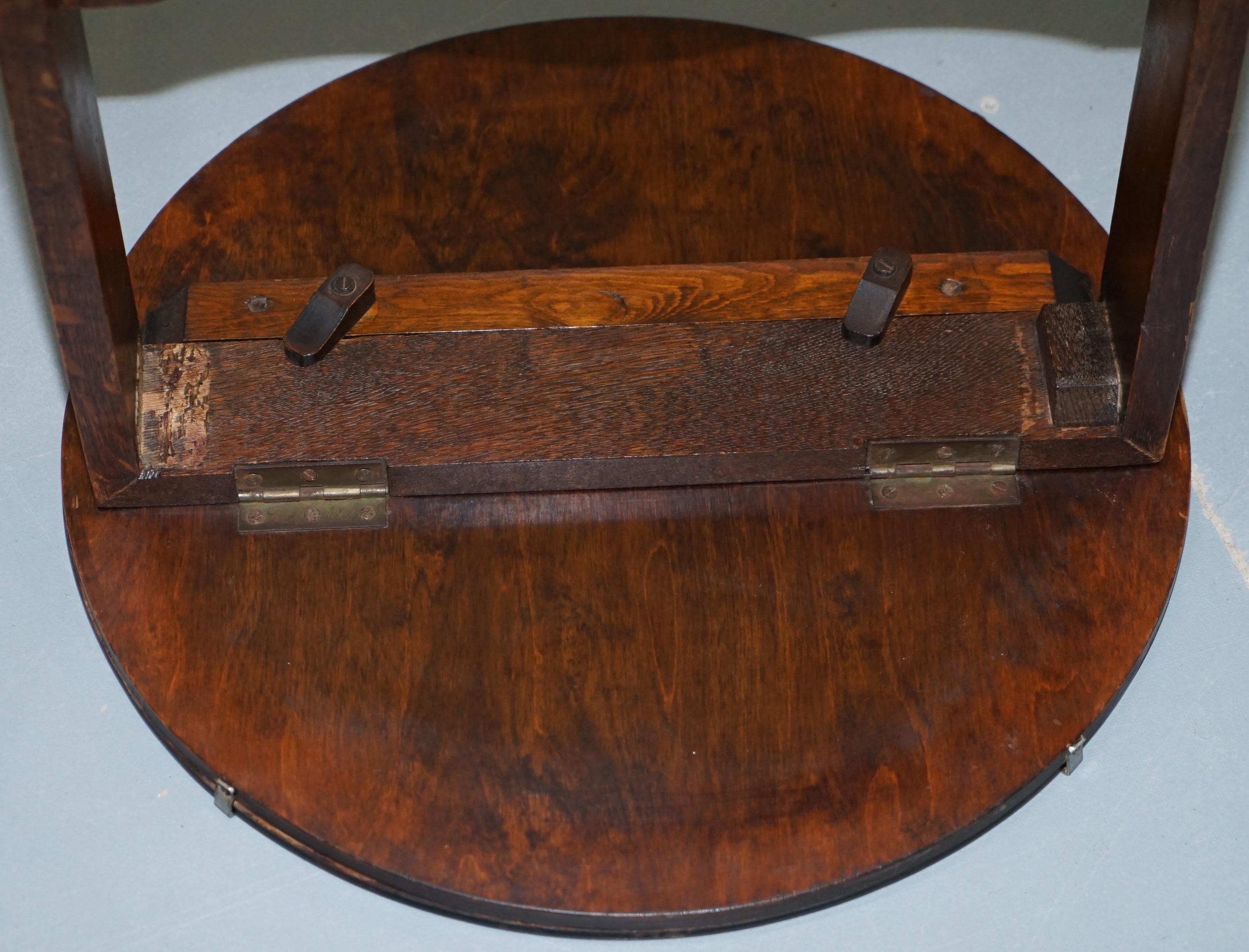 Rare English Oak Tilt-Top Side Table with Hand Painted Picture Glass Case Lovely 6