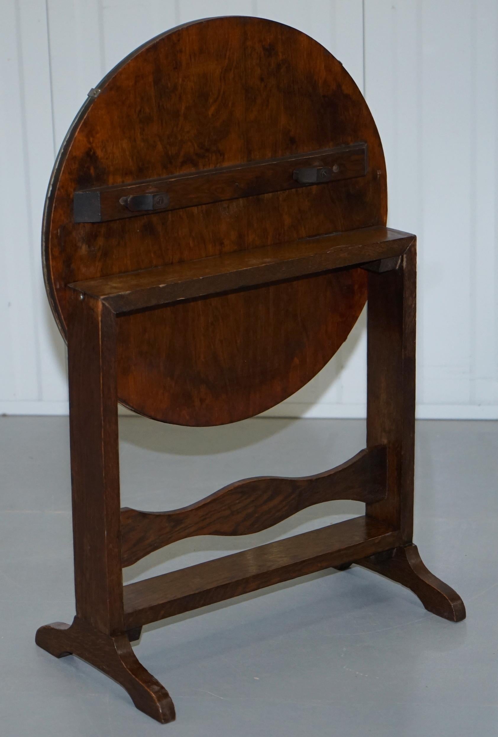 Rare English Oak Tilt-Top Side Table with Hand Painted Picture Glass Case Lovely For Sale 9