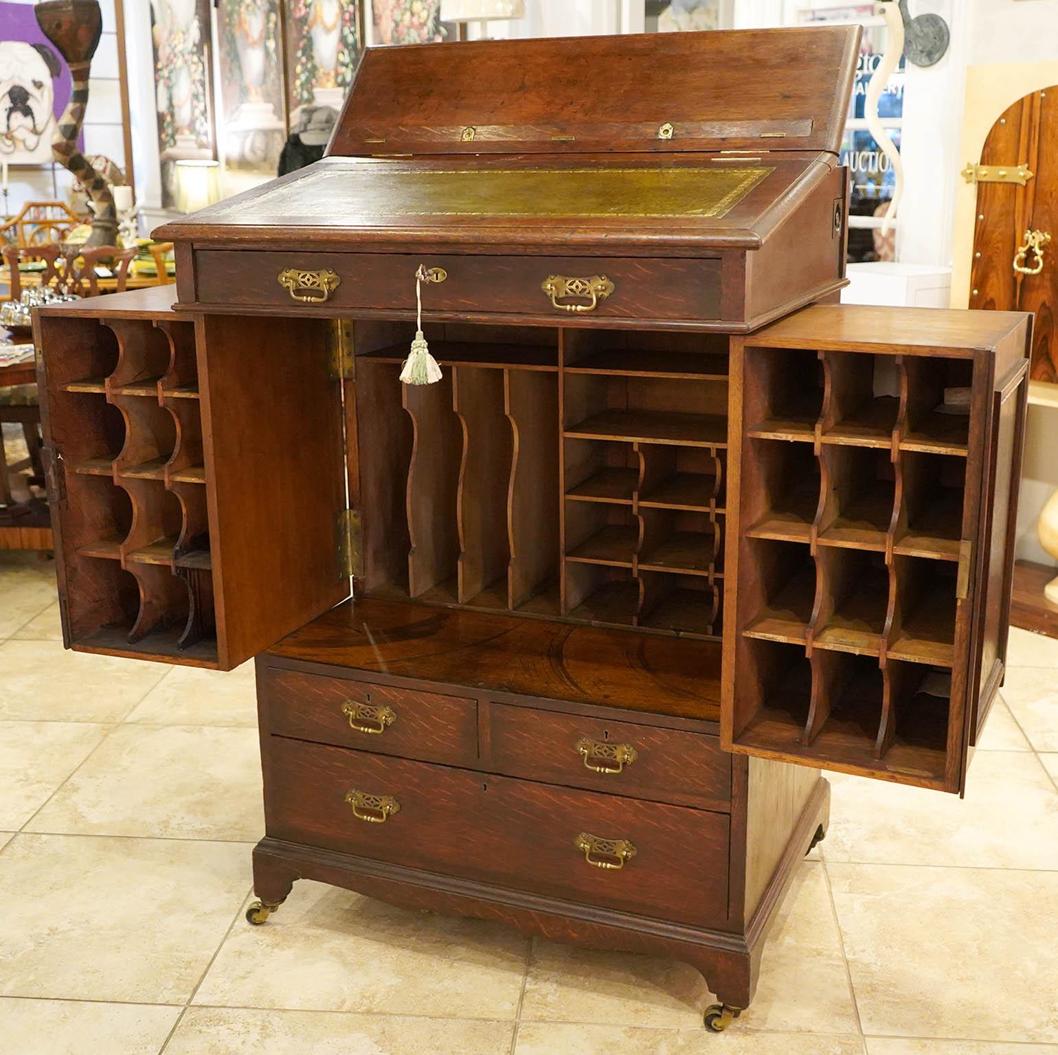 Rare English Oak Wooton Style 19th Century Desk with Rotating Drawers 9