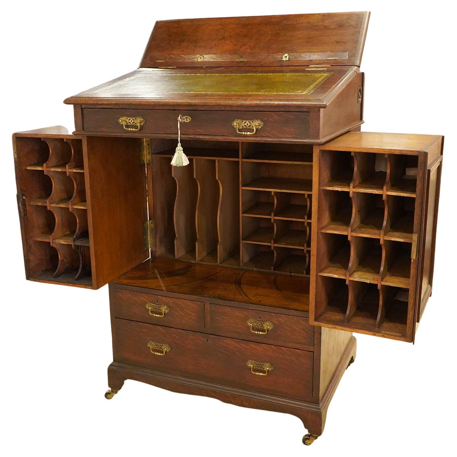 Rare English Oak Wooton Style 19th Century Desk with Rotating Drawers