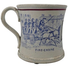 Rare English Pottery Mug ‘Fire Engine’, Dated 1876