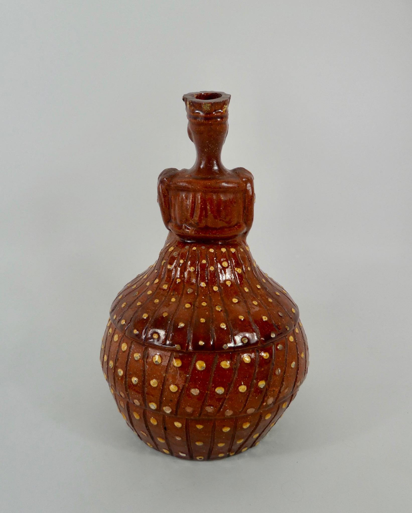 Fired Rare English Pottery Slipware Flask of Queen Victoria, circa 1837