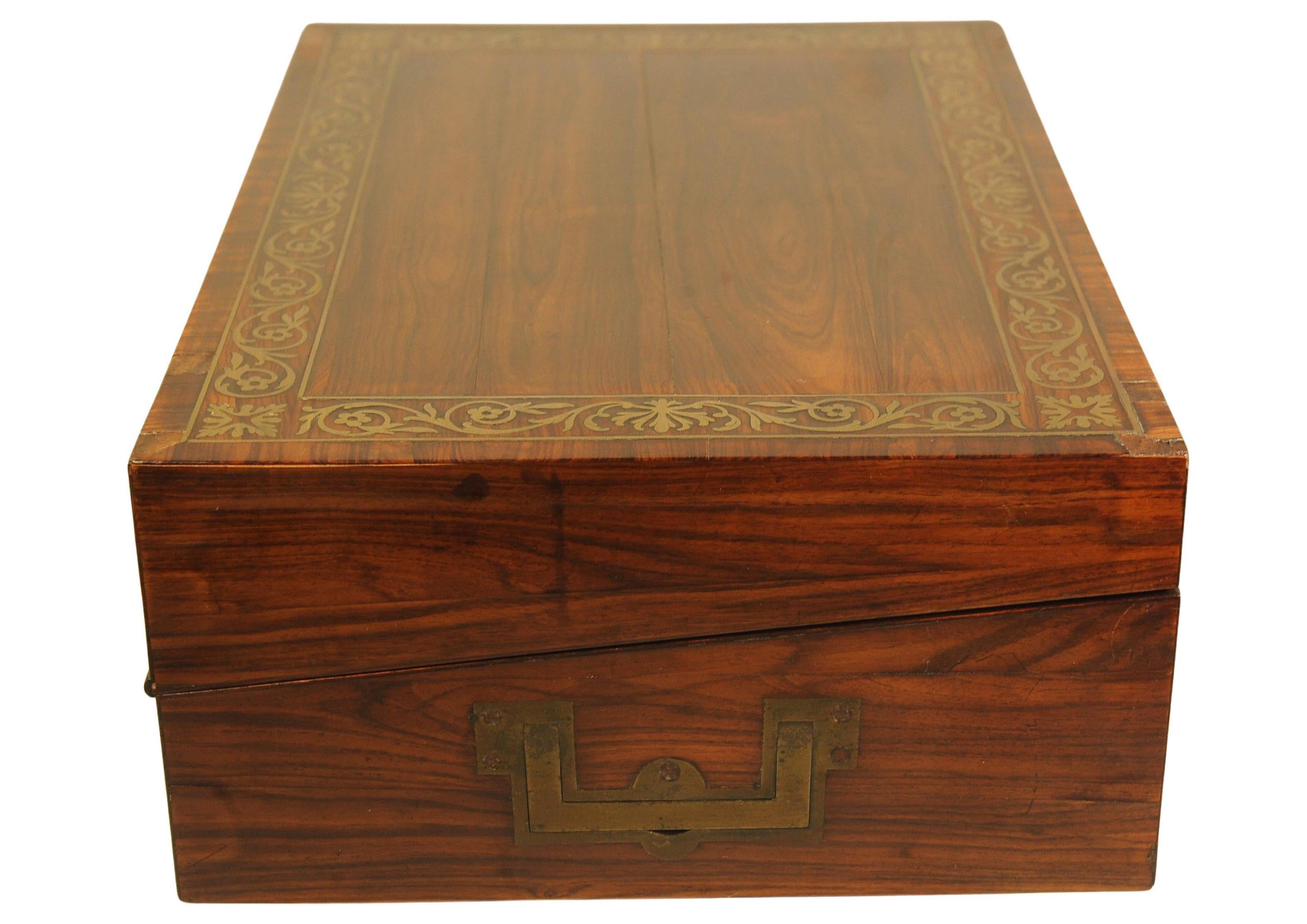 Rare English Regency Writing Desk With Decorative Brass Trim by Wells & Lambe For Sale 8