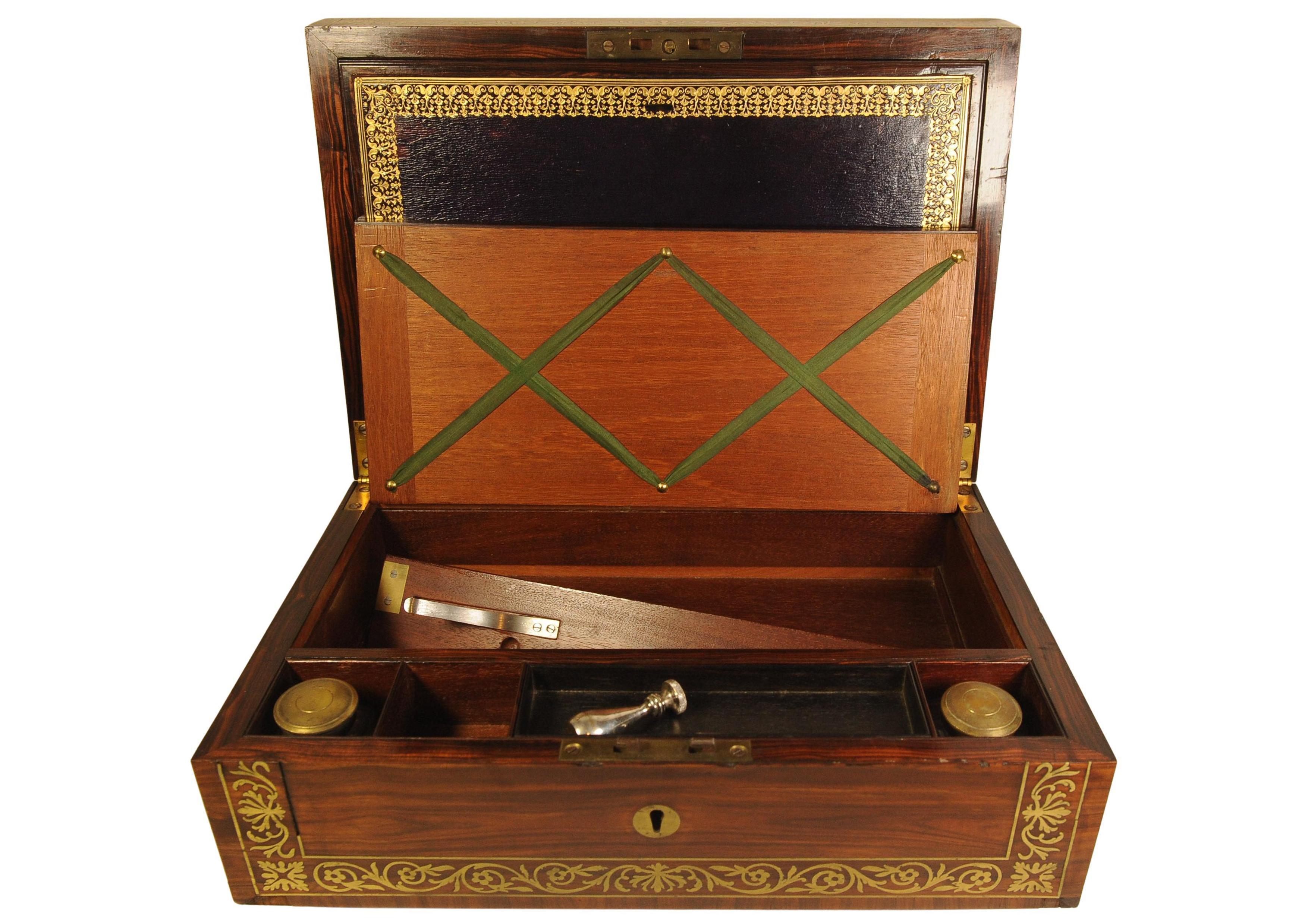 Rare English Regency Writing Desk With Decorative Brass Trim by Wells & Lambe For Sale 3