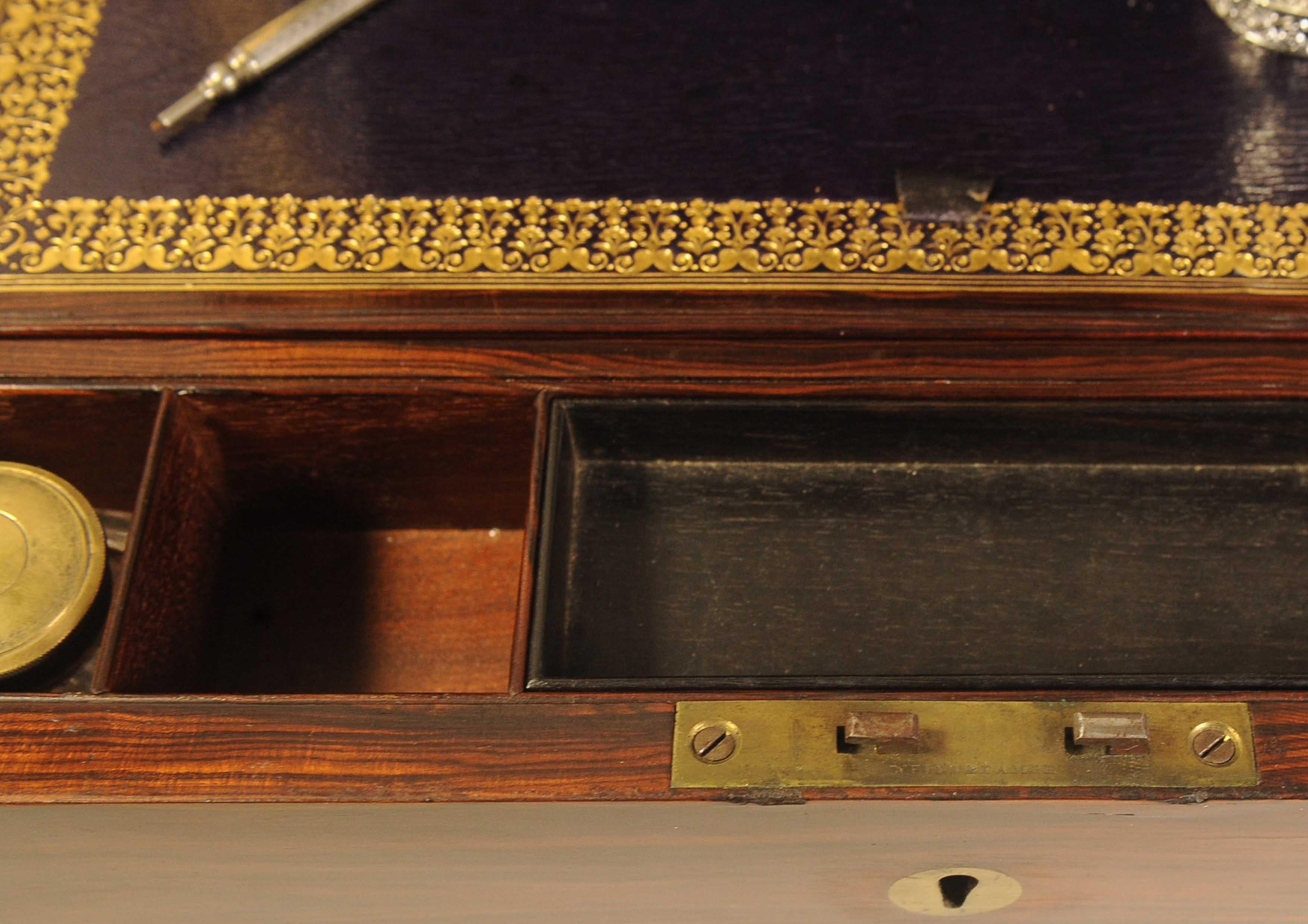 Rare English Regency Writing Desk With Decorative Brass Trim by Wells & Lambe For Sale 4