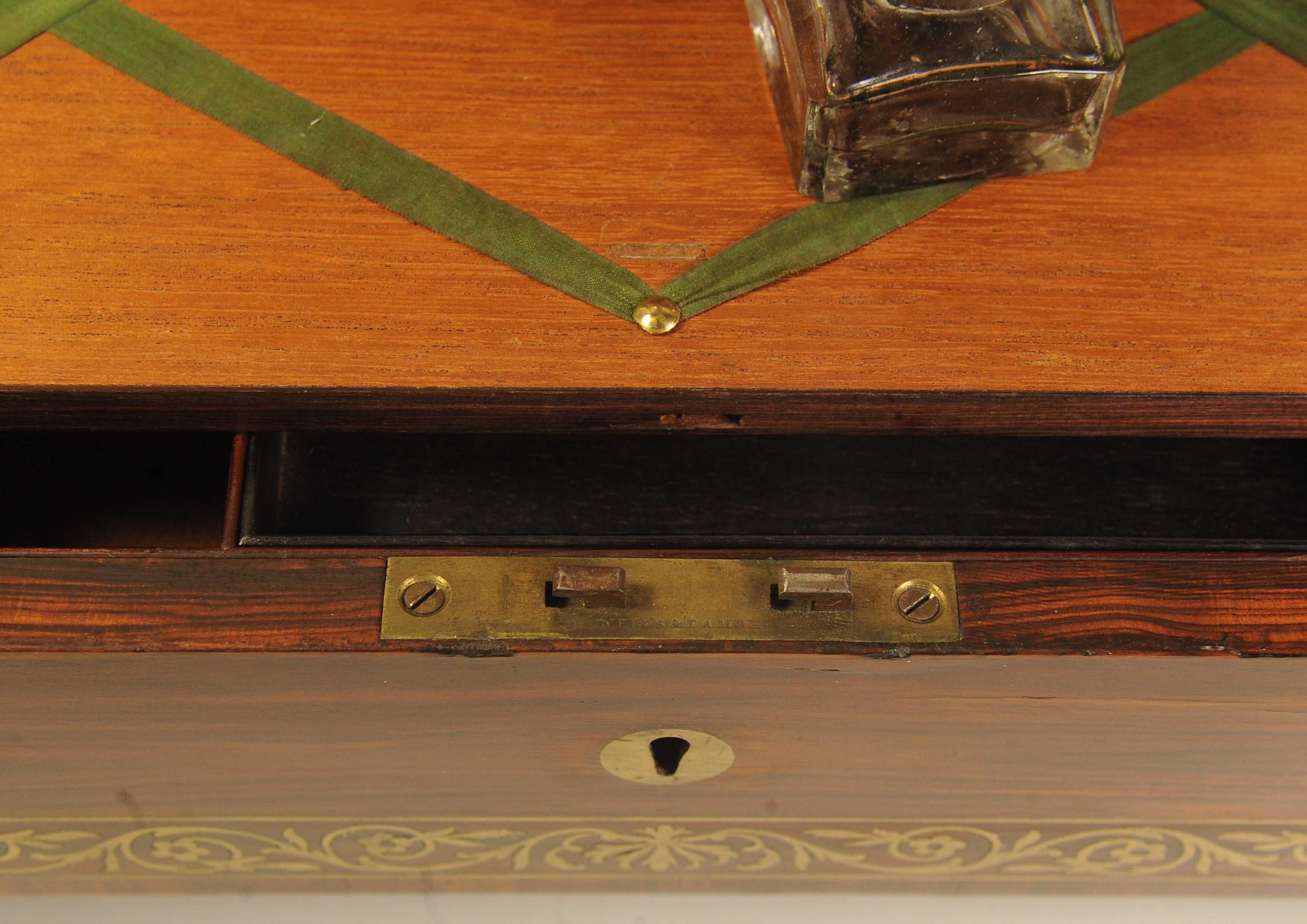 Rare English Regency Writing Desk With Decorative Brass Trim by Wells & Lambe For Sale 5