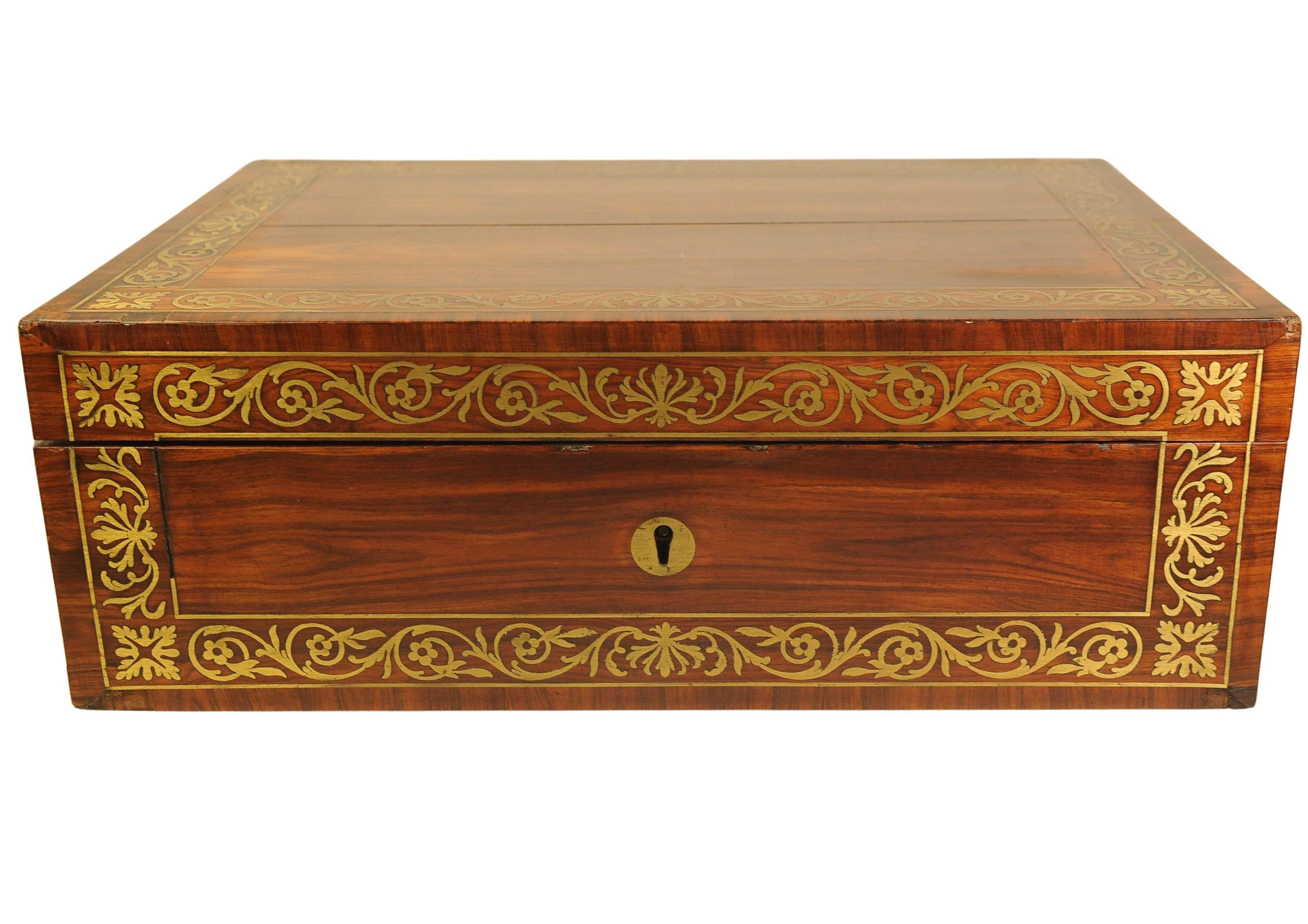 Rare English Regency Writing Desk With Decorative Brass Trim by Wells & Lambe For Sale 6