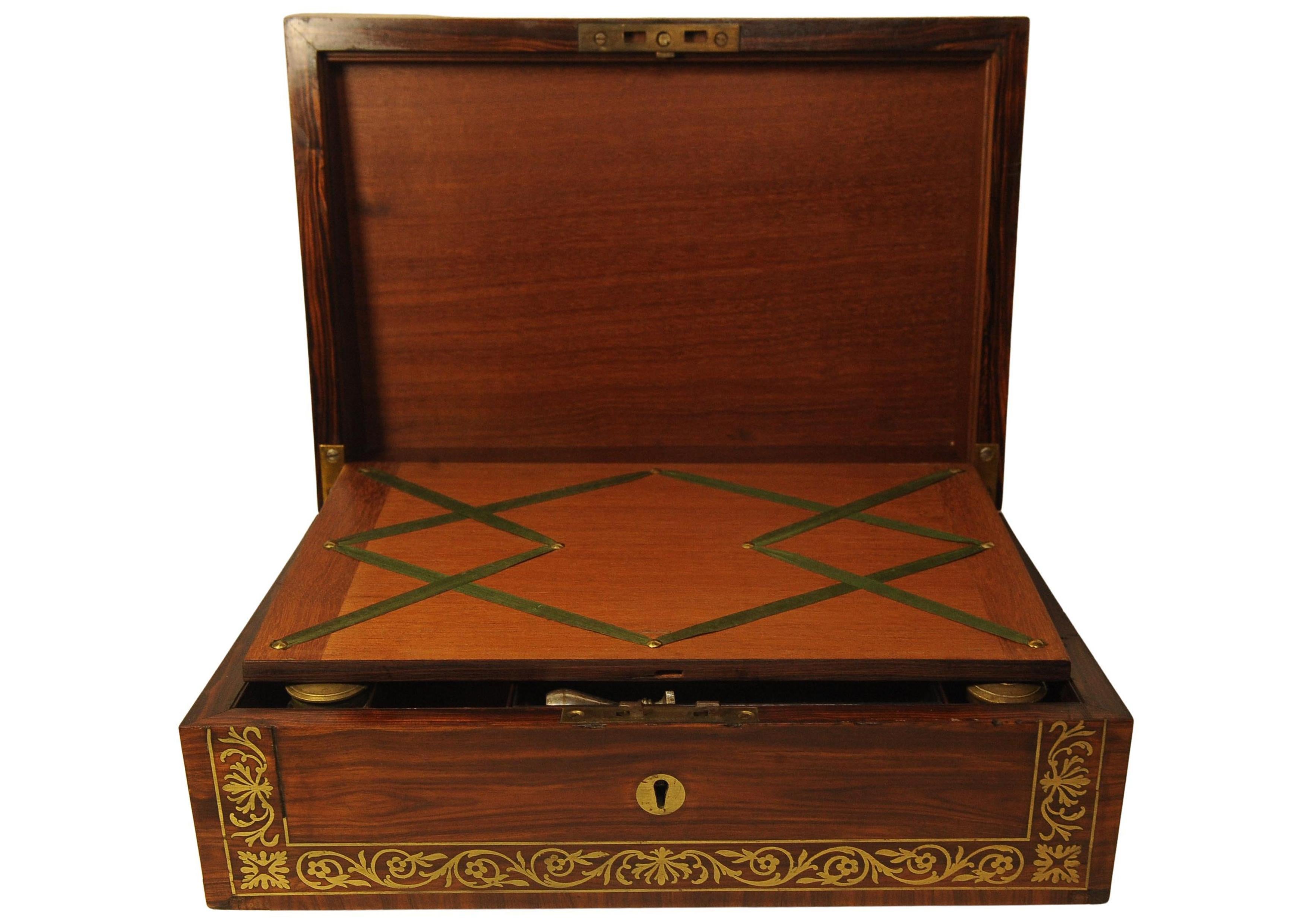 Rare English Regency Writing Desk With Decorative Brass Trim by Wells & Lambe For Sale 2