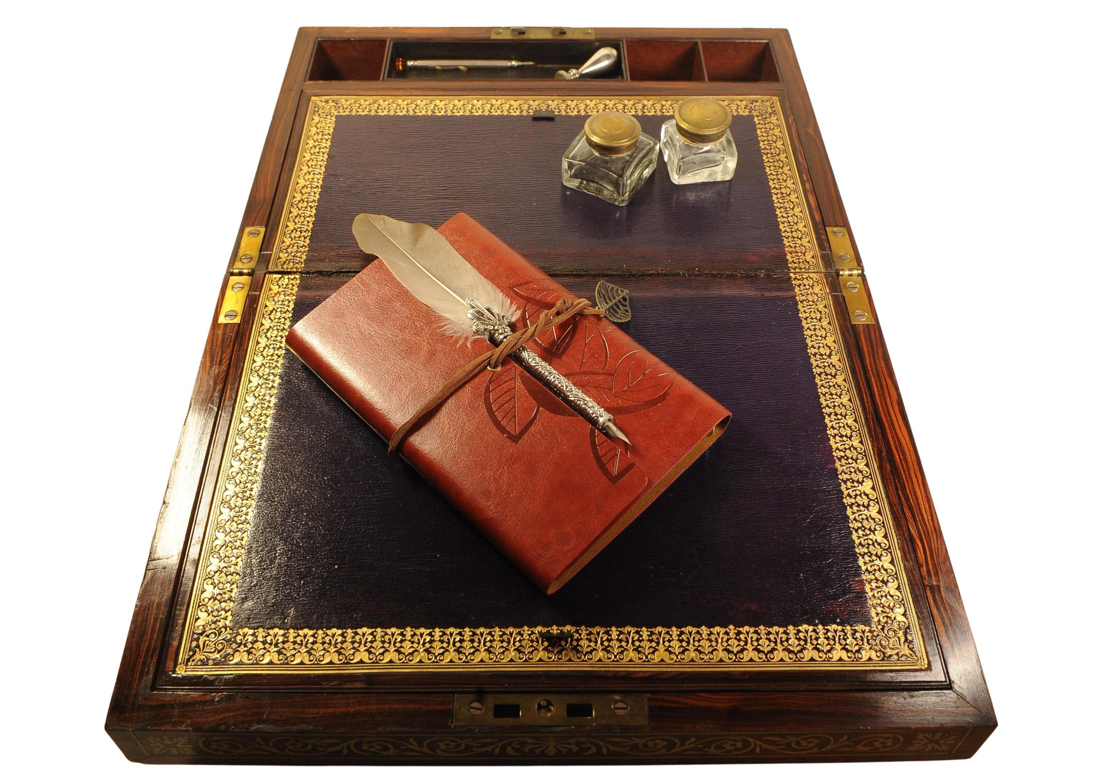 Rare English Regency Writing Desk With Decorative Brass Trim by Wells & Lambe For Sale 1